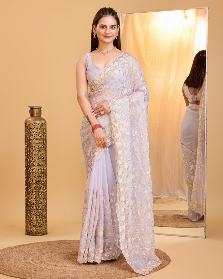 Designer Organza Saree with Sequins & Embroidery | Special Event Elegance