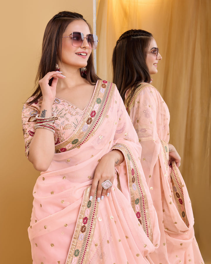 Heavy Embroidery Organza Saree | Art-Silk Blouse for Special Events