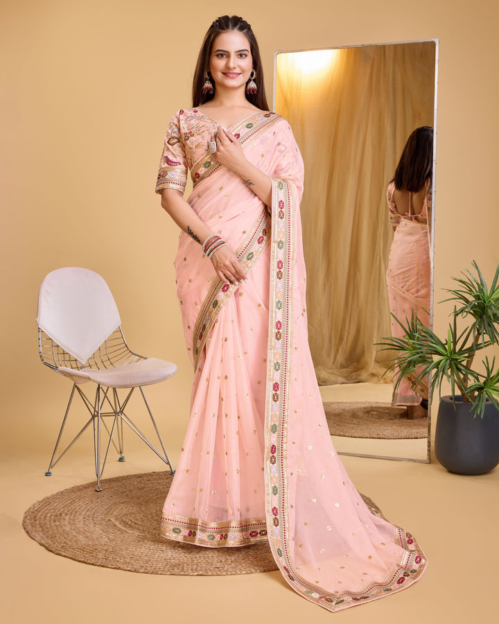 Heavy Embroidery Organza Saree | Art-Silk Blouse for Special Events