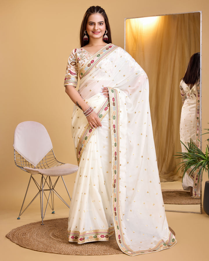 Heavy Embroidery Organza Saree | Art-Silk Blouse for Special Events