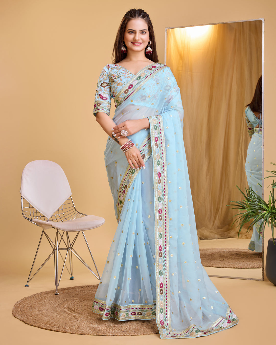 Heavy Embroidery Organza Saree | Art-Silk Blouse for Special Events