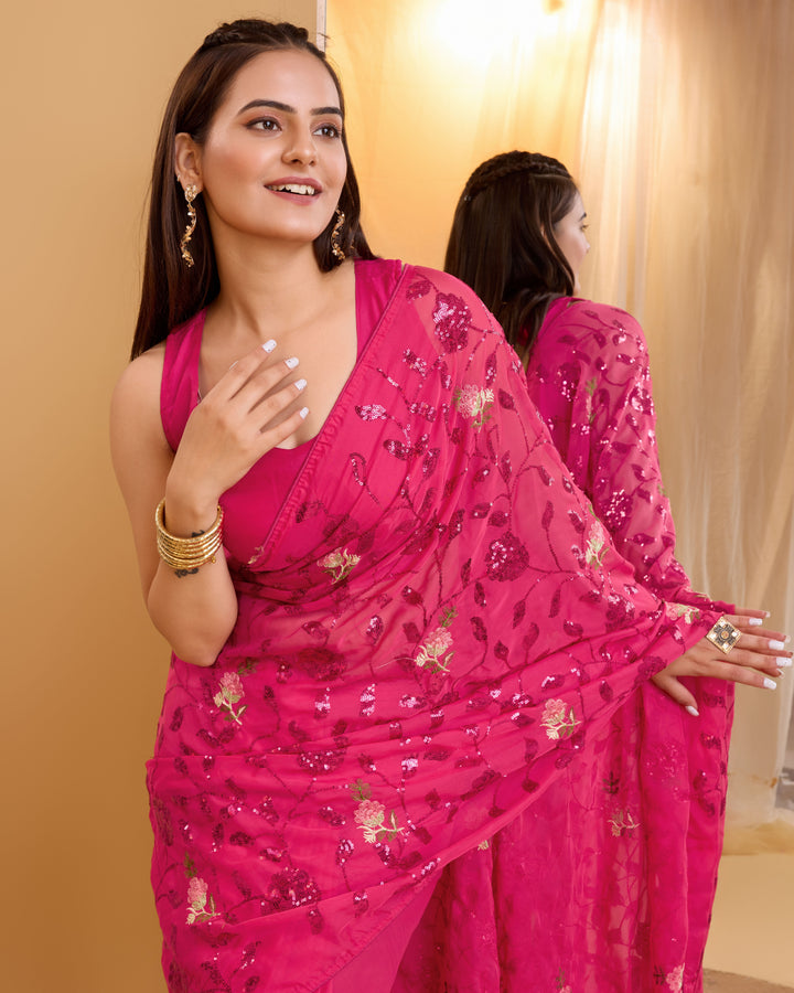 Organza Saree with Art-Silk Blouse | Sequined Embroidery for Special Events