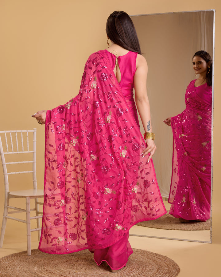 Organza Saree with Art-Silk Blouse | Sequined Embroidery for Special Events