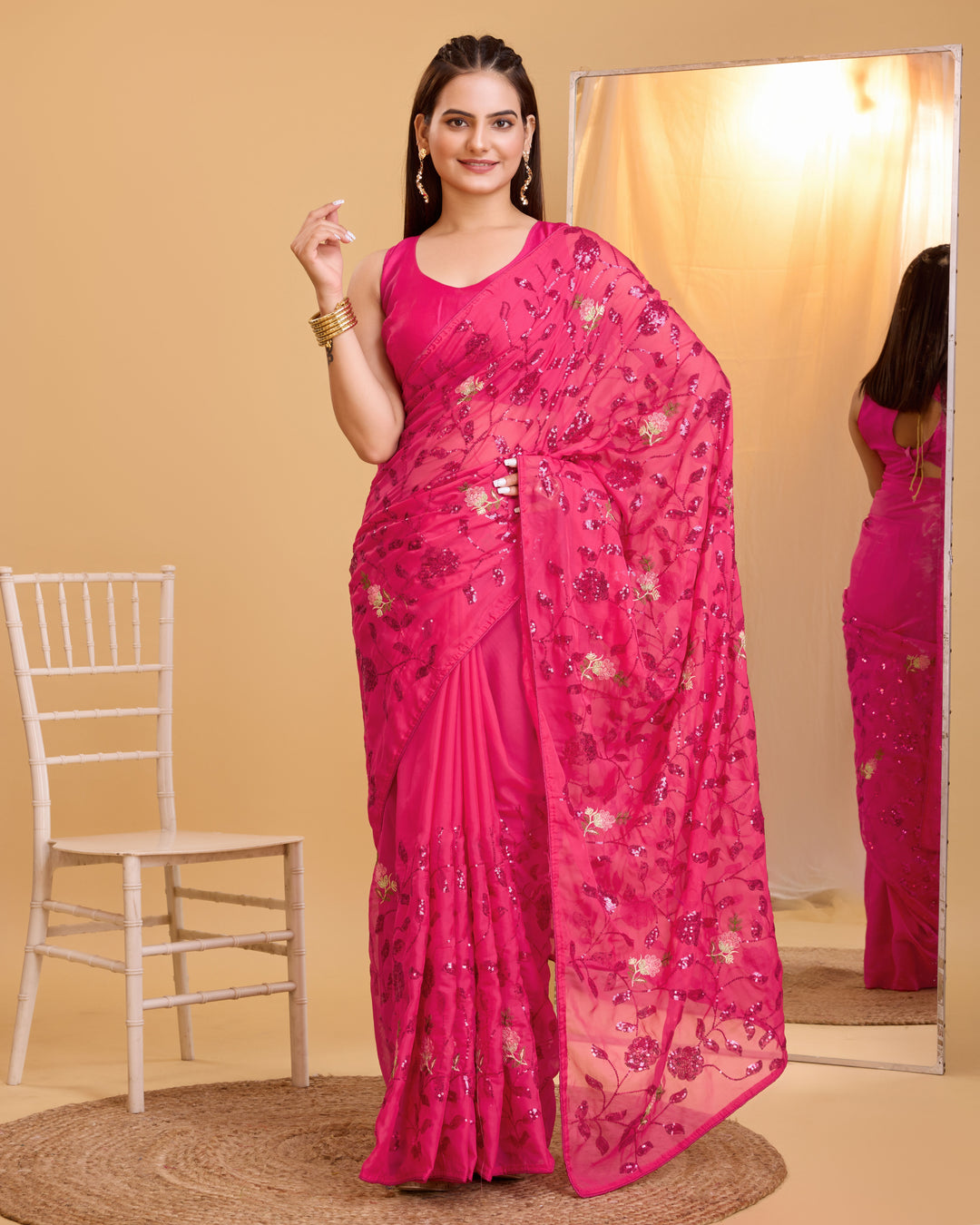 Organza Saree with Art-Silk Blouse | Sequined Embroidery for Special Events