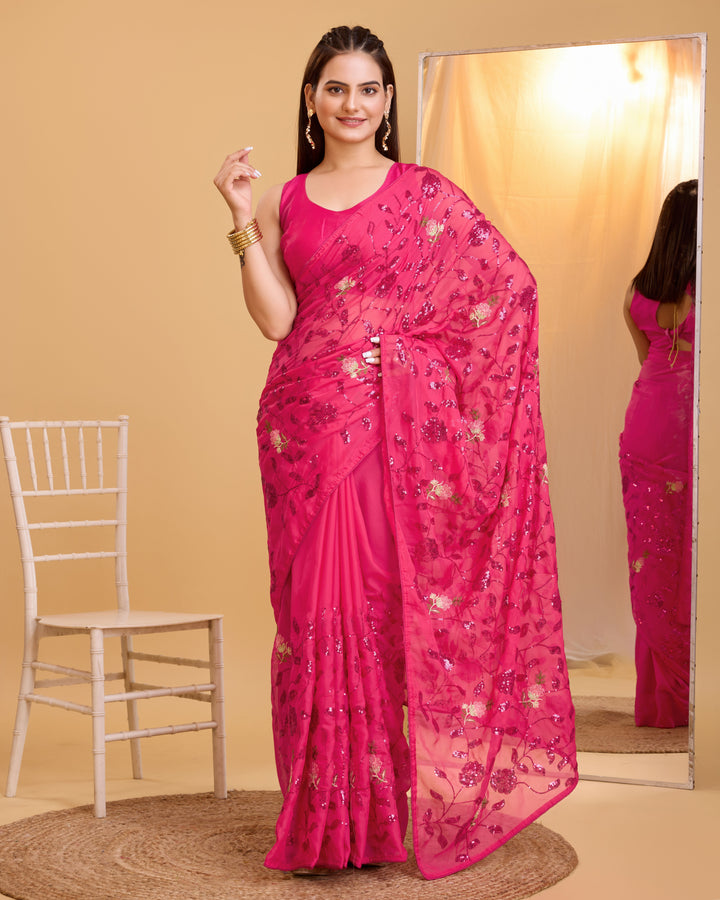 Organza Saree with Art-Silk Blouse | Sequined Embroidery for Special Events