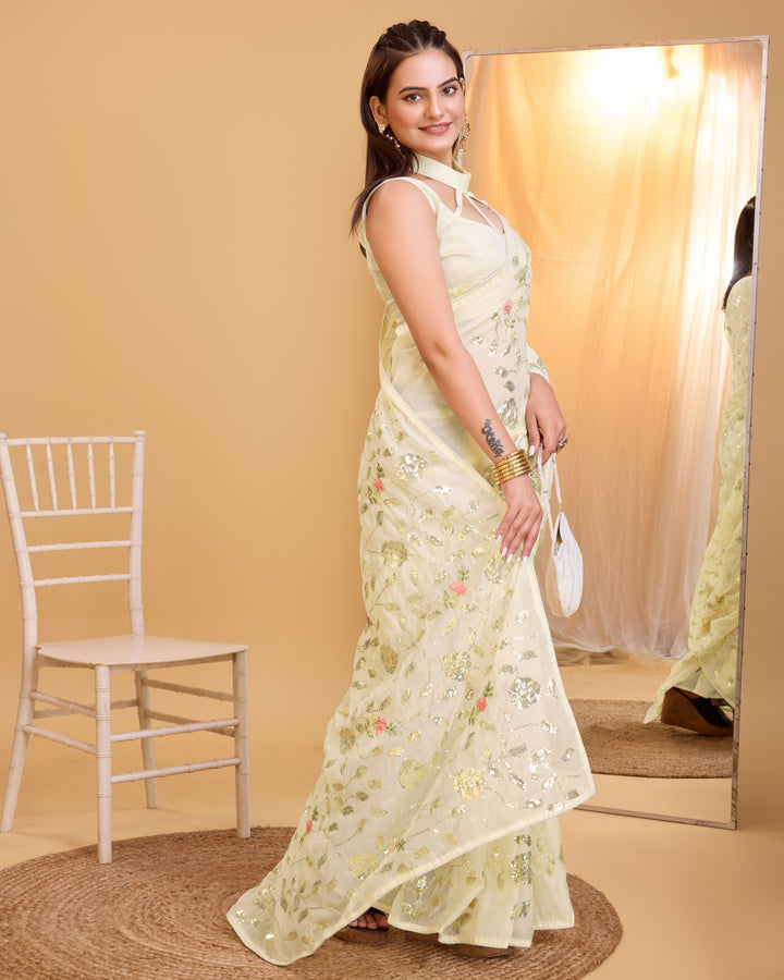 Organza Saree with Art-Silk Blouse | Sequined Embroidery for Special Events