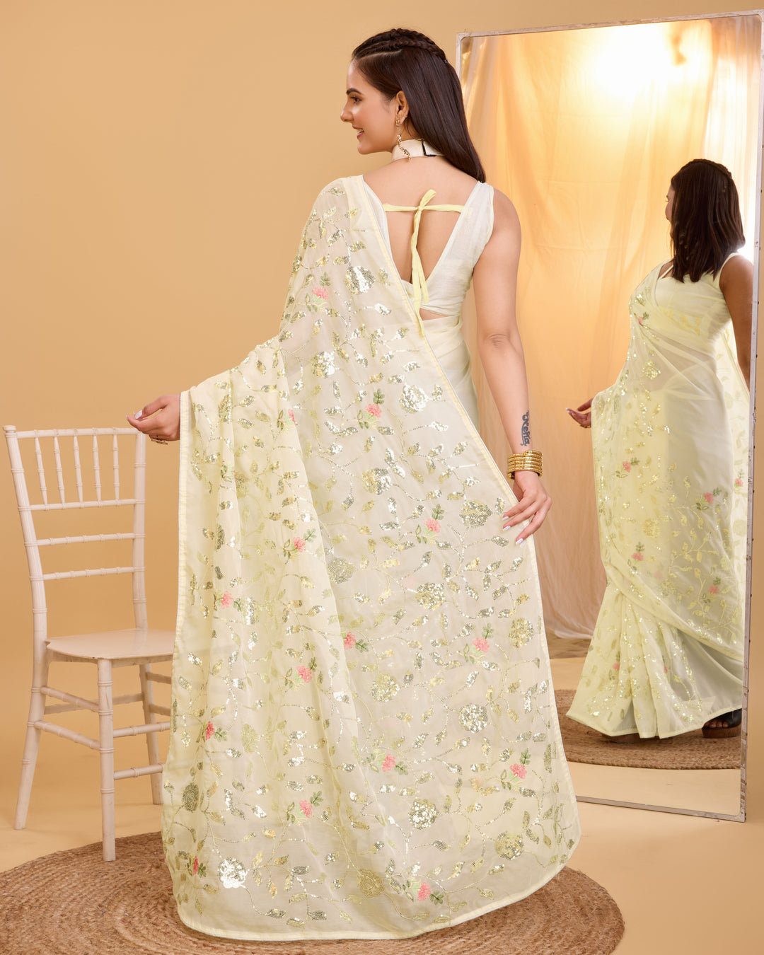 Organza Saree with Art-Silk Blouse | Sequined Embroidery for Special Events