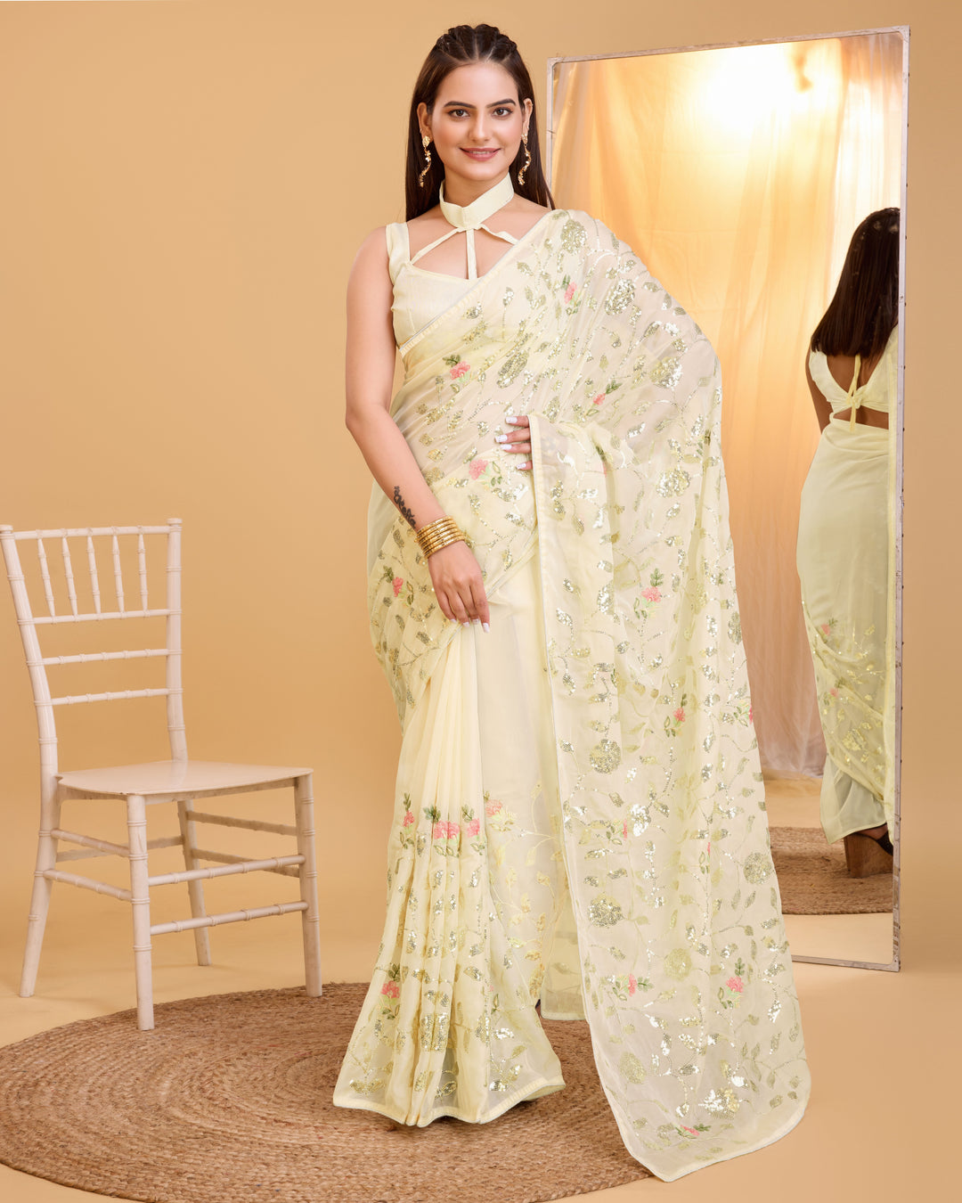 Organza Saree with Art-Silk Blouse | Sequined Embroidery for Special Events