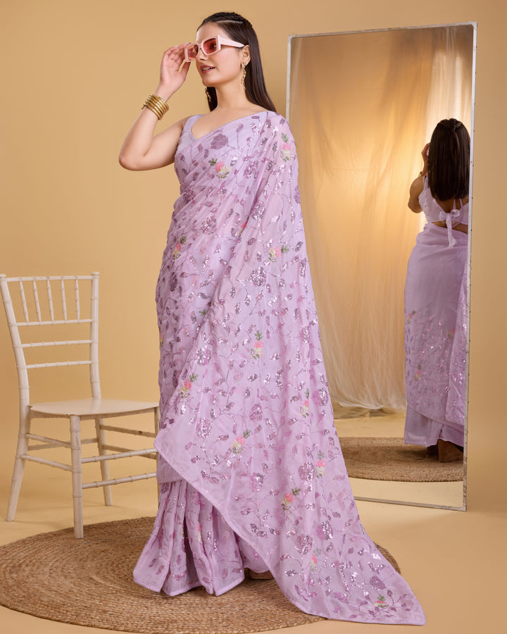 Organza Saree with Art-Silk Blouse | Sequined Embroidery for Special Events