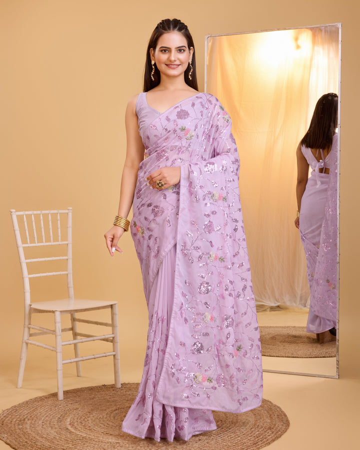 Organza Saree with Art-Silk Blouse | Sequined Embroidery for Special Events