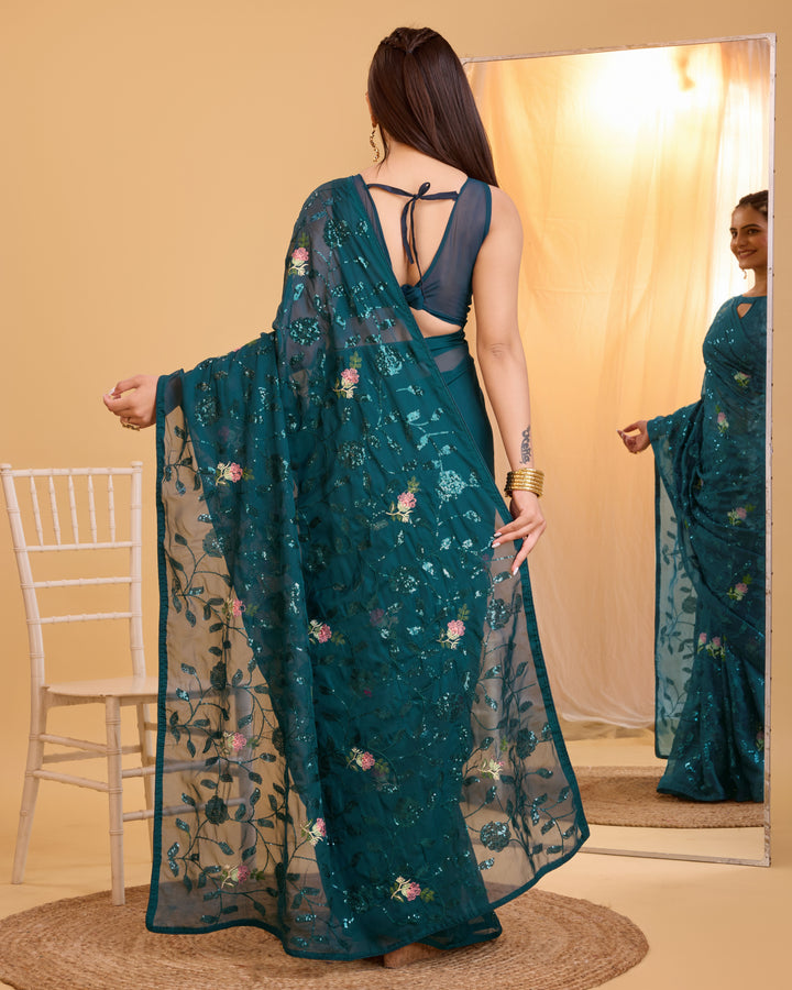 Organza Saree with Art-Silk Blouse | Sequined Embroidery for Special Events