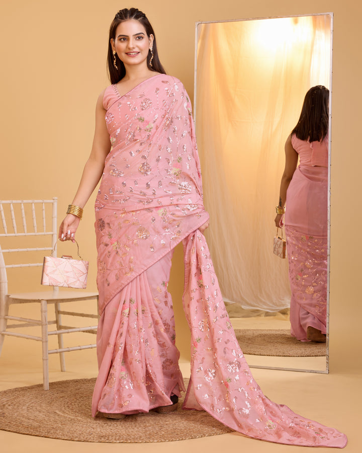 Organza Saree with Art-Silk Blouse | Sequined Embroidery for Special Events