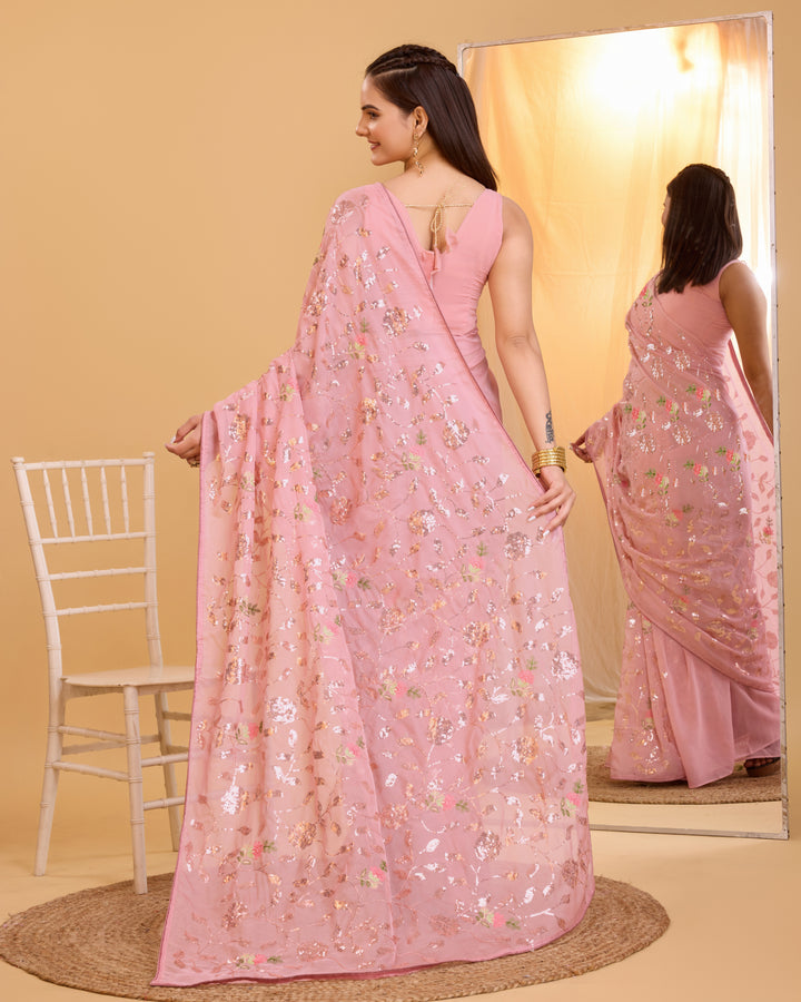 Organza Saree with Art-Silk Blouse | Sequined Embroidery for Special Events