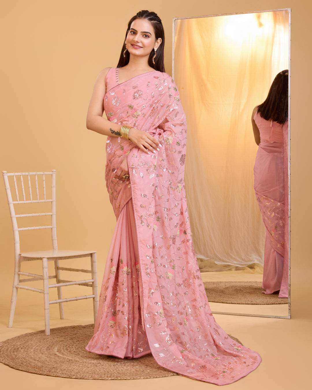 Organza Saree with Art-Silk Blouse | Sequined Embroidery for Special Events