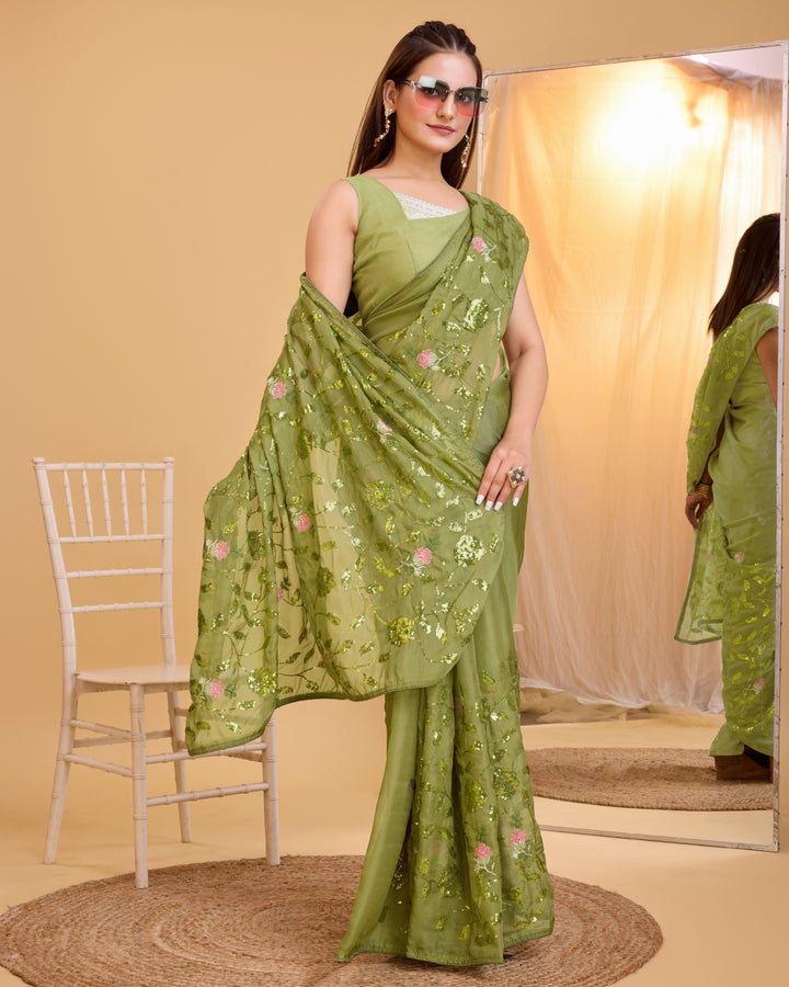 Organza Saree with Art-Silk Blouse | Sequined Embroidery for Special Events