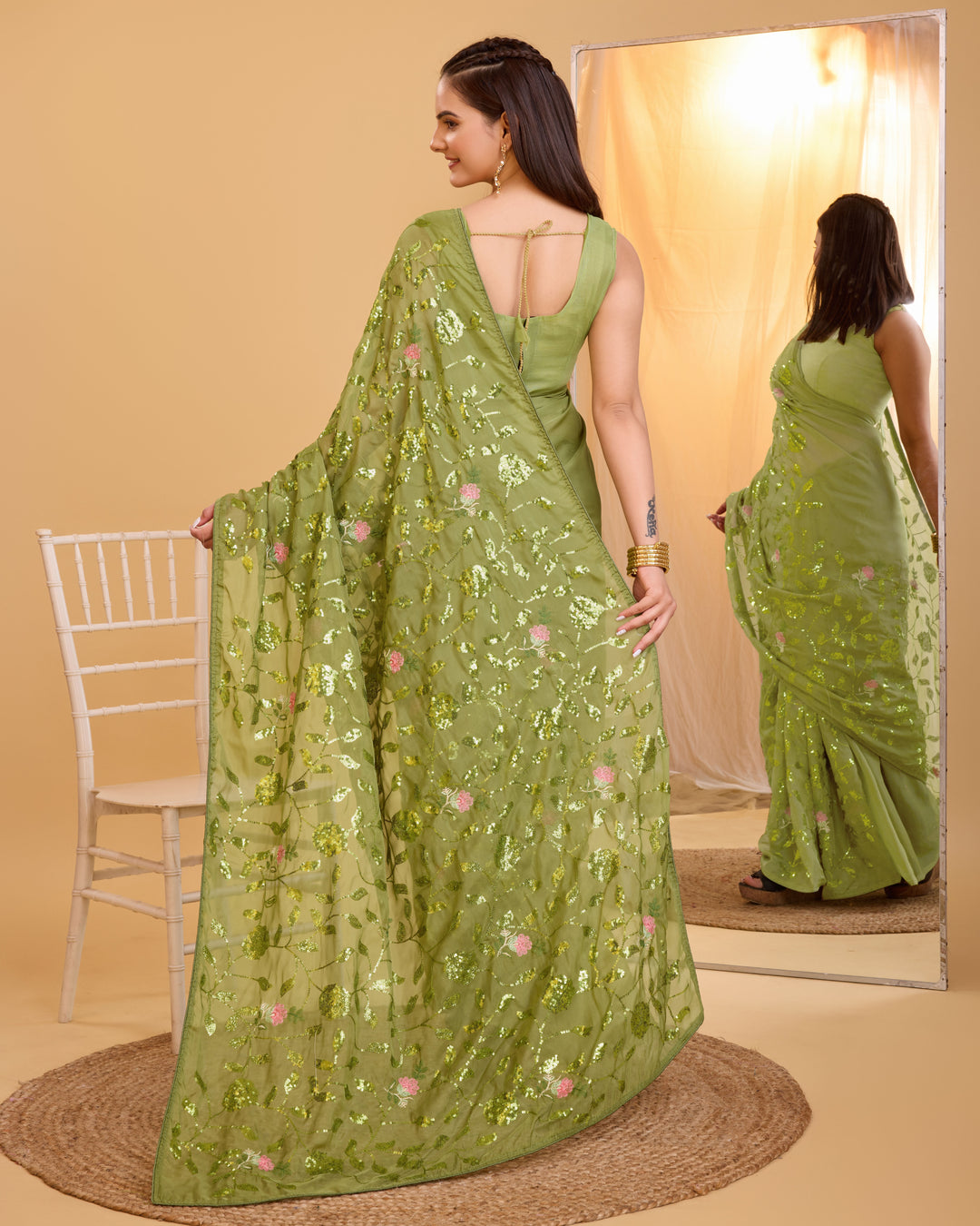 Organza Saree with Art-Silk Blouse | Sequined Embroidery for Special Events