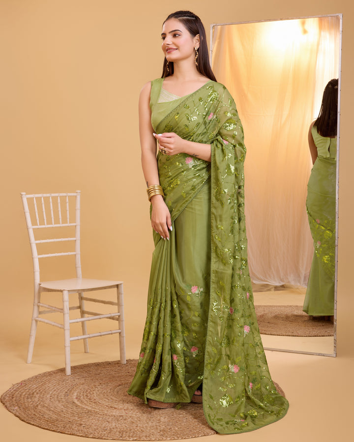 Organza Saree with Art-Silk Blouse | Sequined Embroidery for Special Events