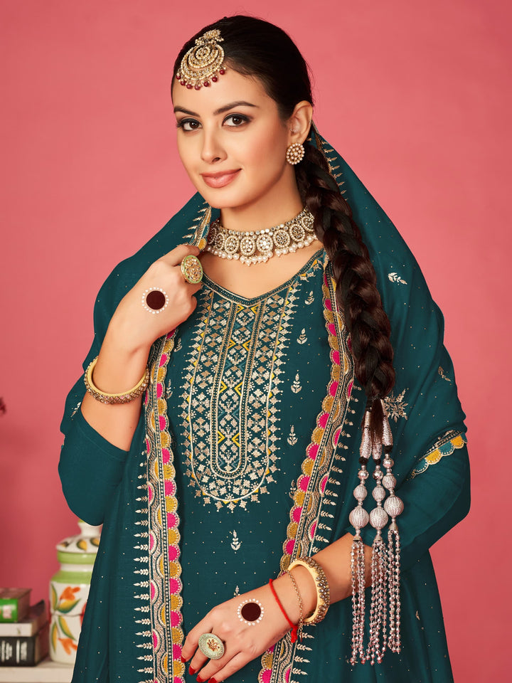 Designer Chanderi Silk Kurti Set | Embroidery & Nazmin Dupatta