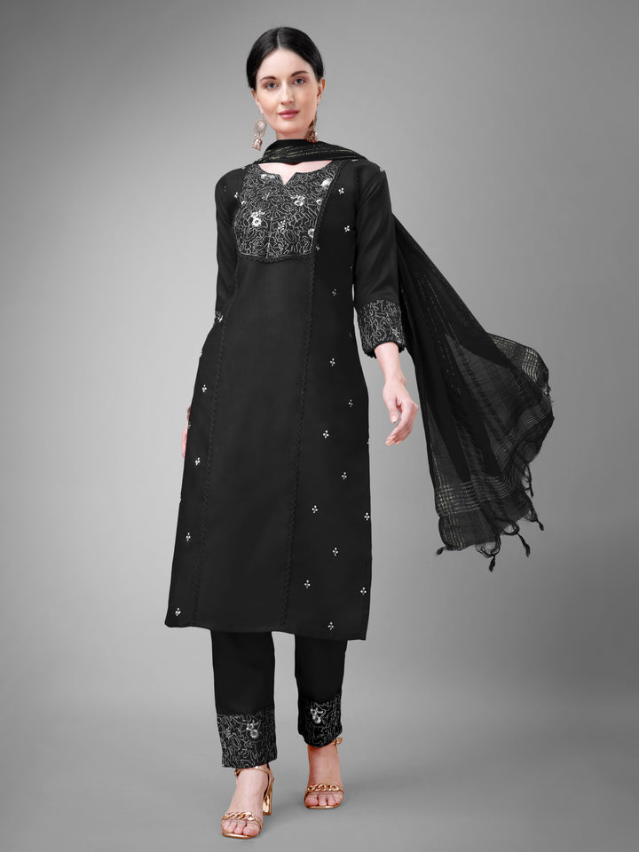 Stylish Cotton Blend | Silk Blend Embroidered Top, Bottom & Dupatta Set