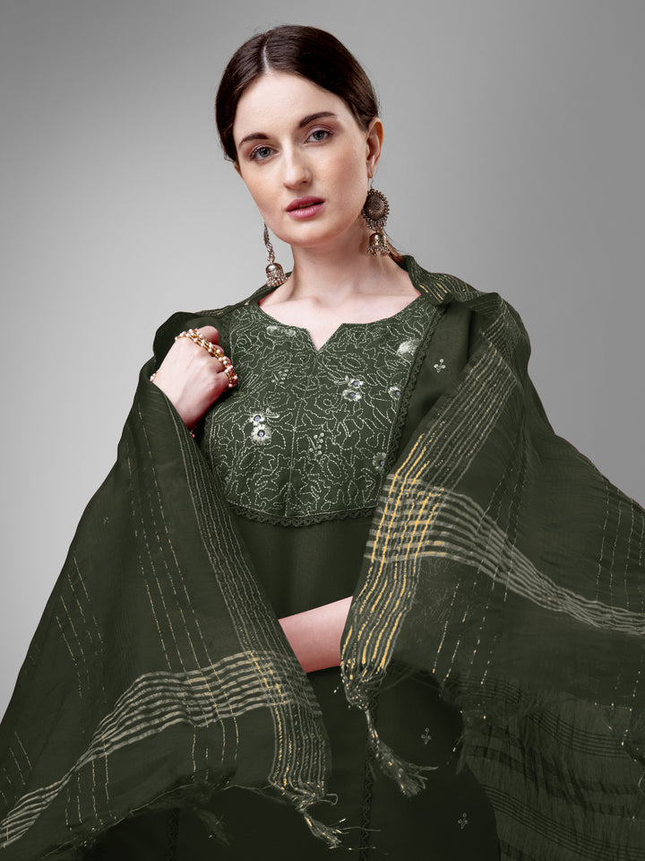 Stylish Cotton Blend | Silk Blend Embroidered Top, Bottom & Dupatta Set