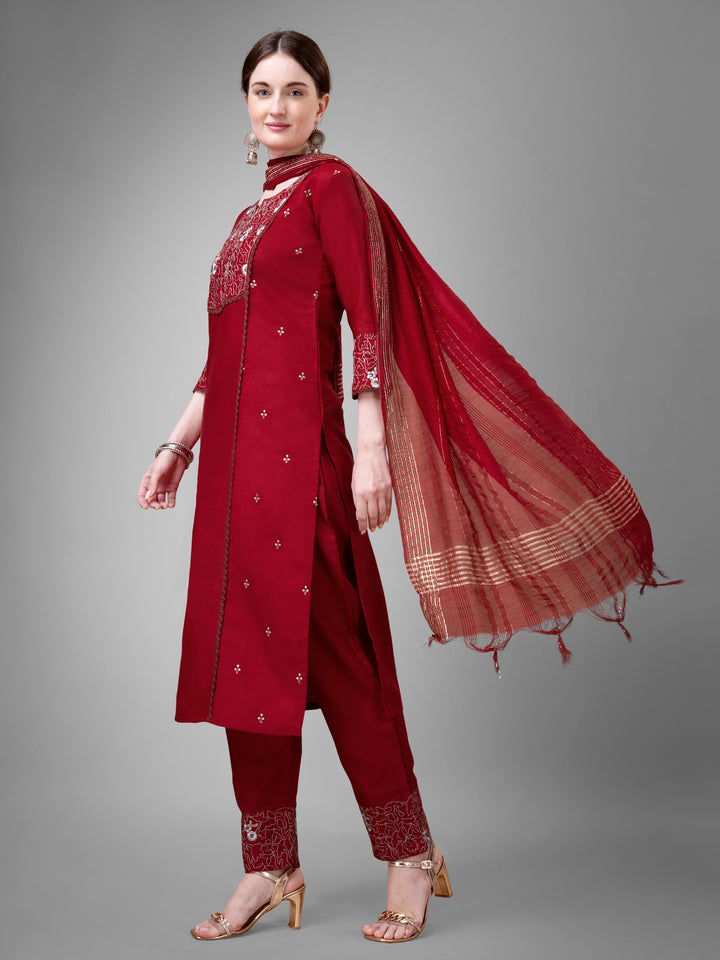 Stylish Cotton Blend | Silk Blend Embroidered Top, Bottom & Dupatta Set