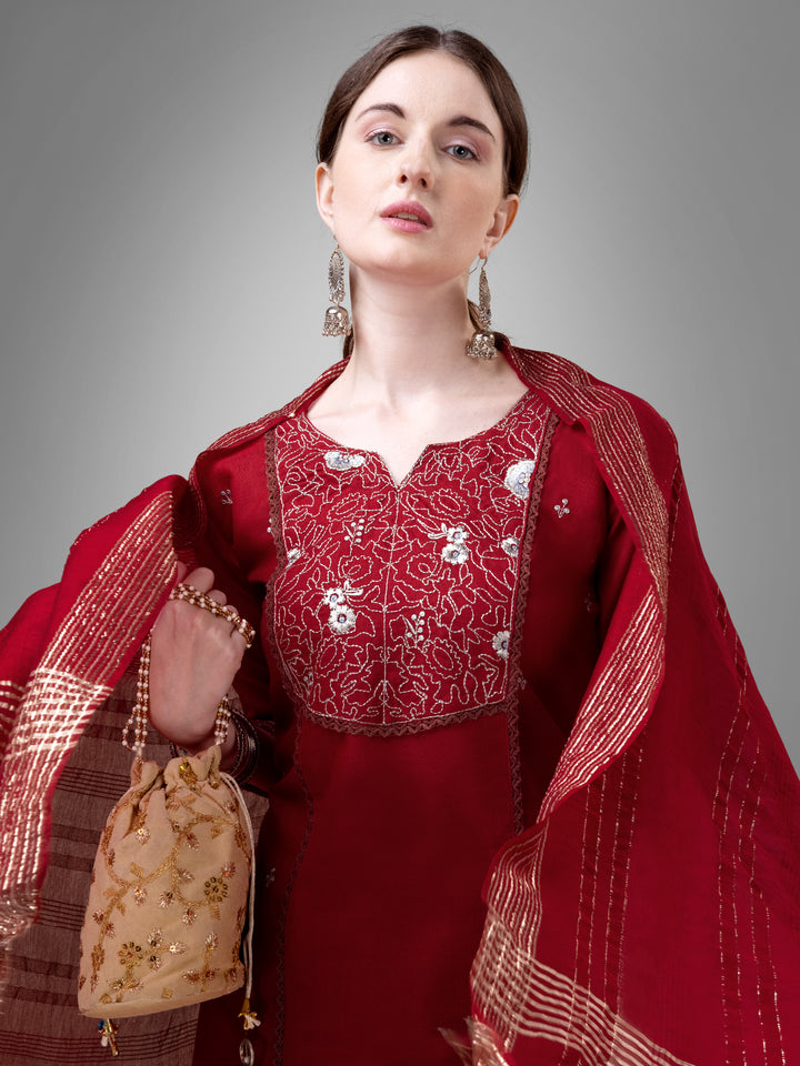 Stylish Cotton Blend | Silk Blend Embroidered Top, Bottom & Dupatta Set