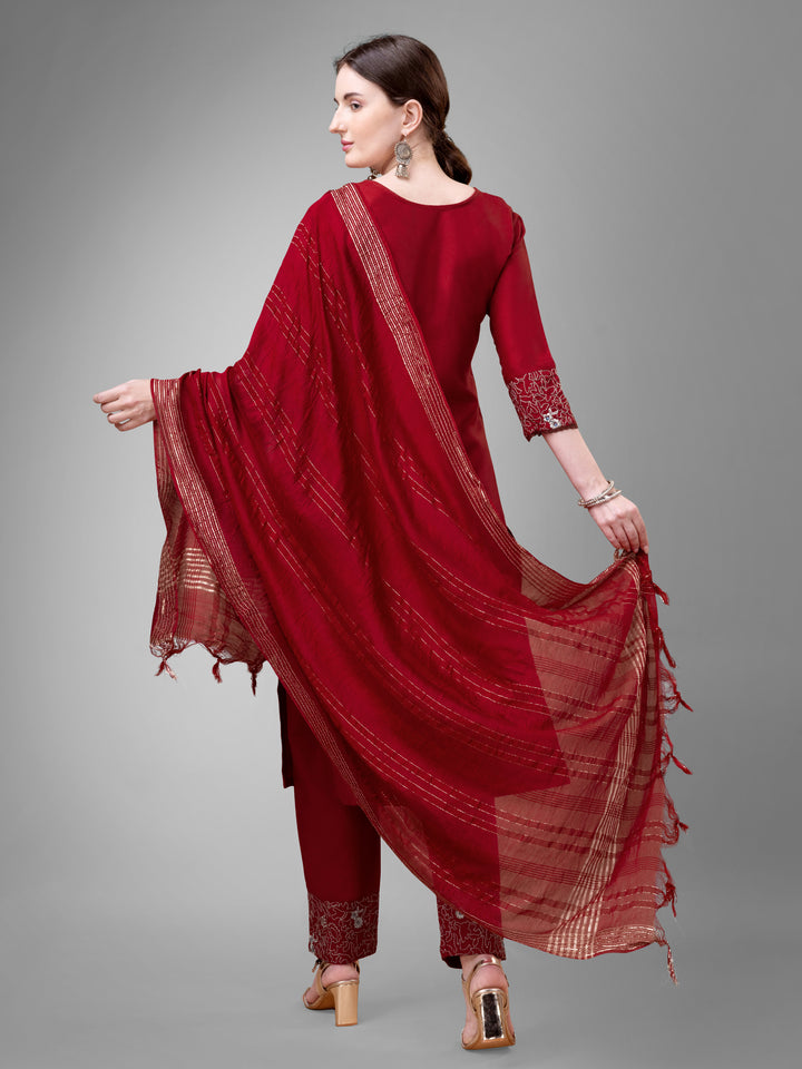 Stylish Cotton Blend | Silk Blend Embroidered Top, Bottom & Dupatta Set