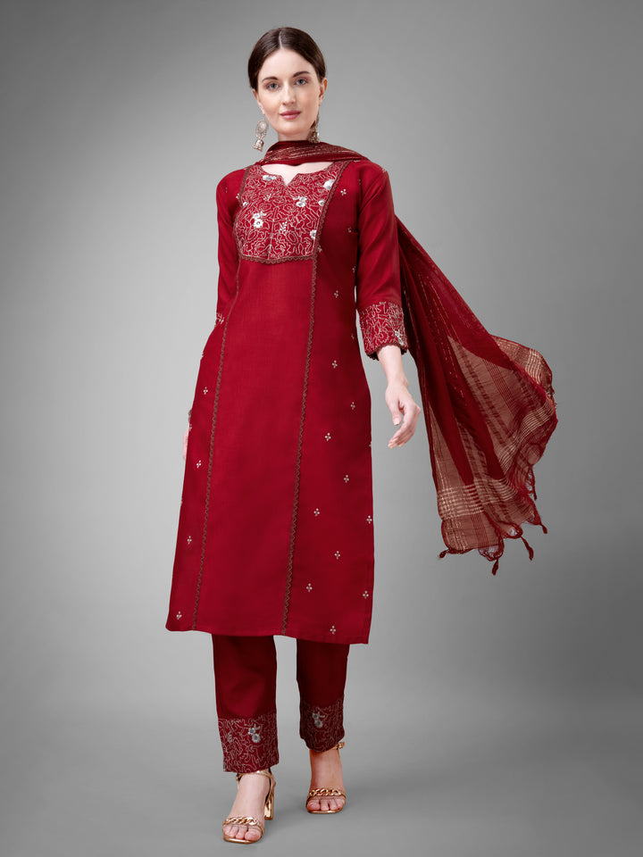 Stylish Cotton Blend | Silk Blend Embroidered Top, Bottom & Dupatta Set