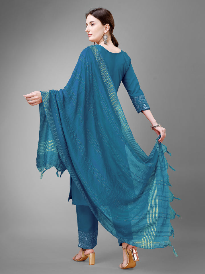 Stylish Cotton Blend | Silk Blend Embroidered Top, Bottom & Dupatta Set