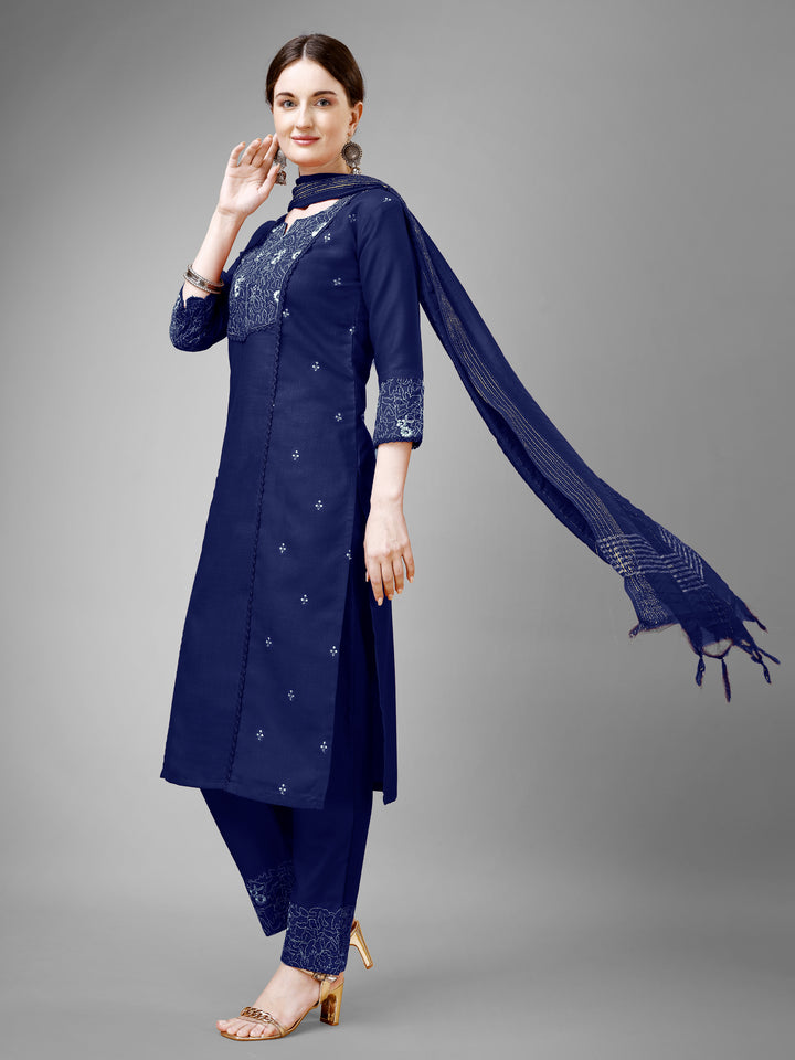 Stylish Cotton Blend | Silk Blend Embroidered Top, Bottom & Dupatta Set