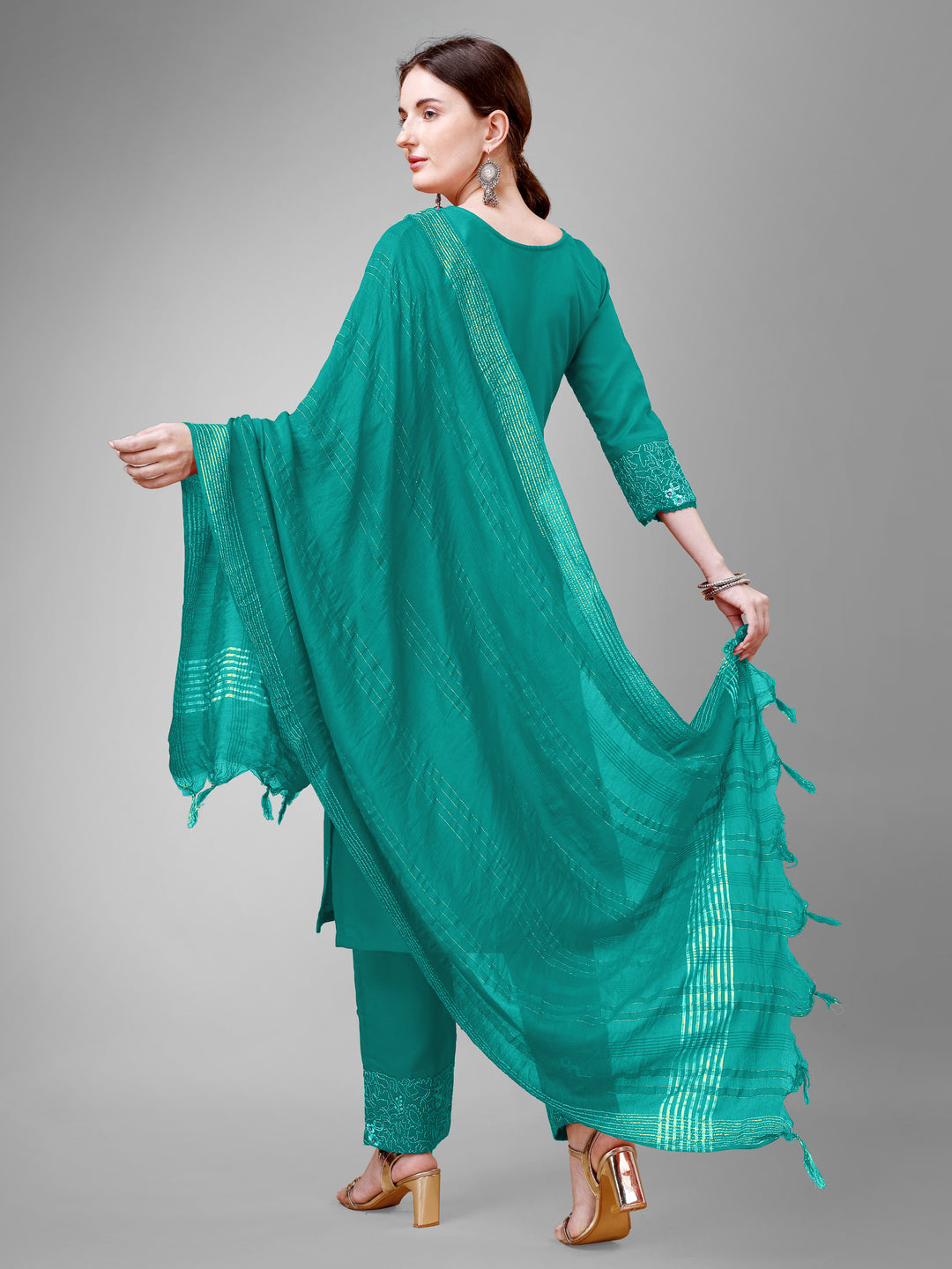 Stylish Cotton Blend | Silk Blend Embroidered Top, Bottom & Dupatta Set