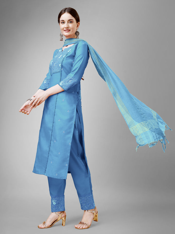 Stylish Cotton Blend | Silk Blend Embroidered Top, Bottom & Dupatta Set