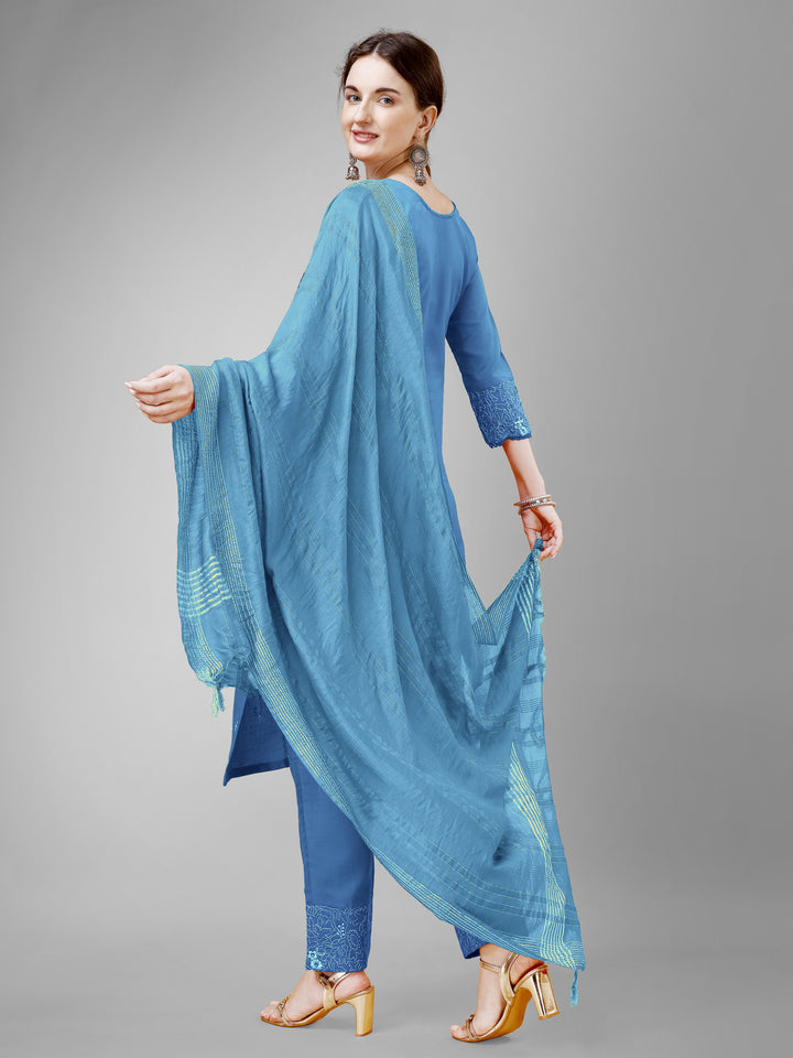 Stylish Cotton Blend | Silk Blend Embroidered Top, Bottom & Dupatta Set