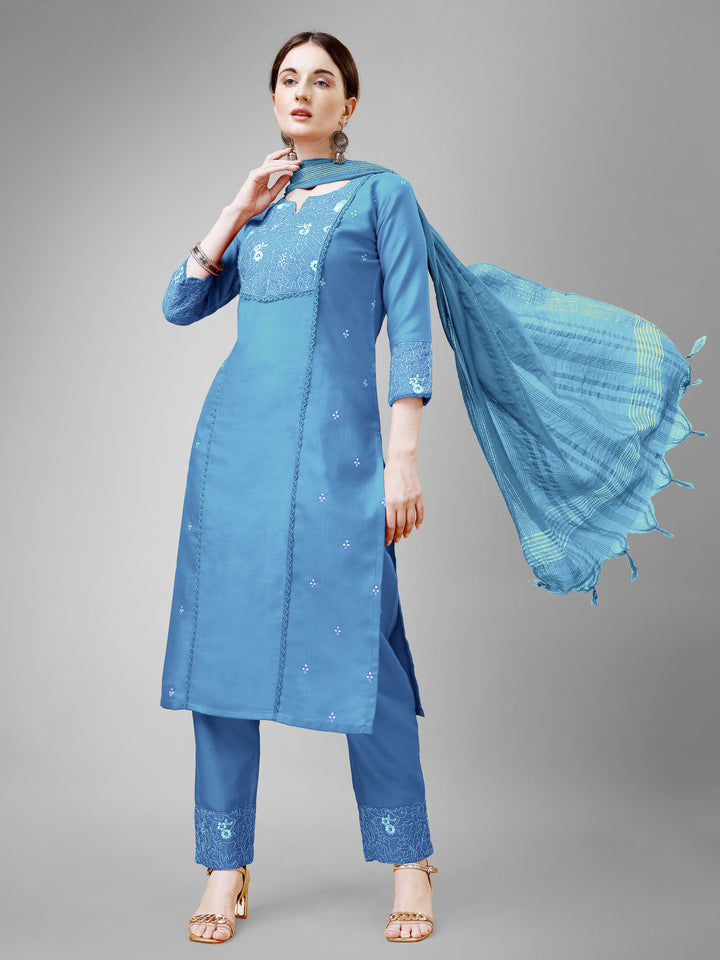 Stylish Cotton Blend | Silk Blend Embroidered Top, Bottom & Dupatta Set