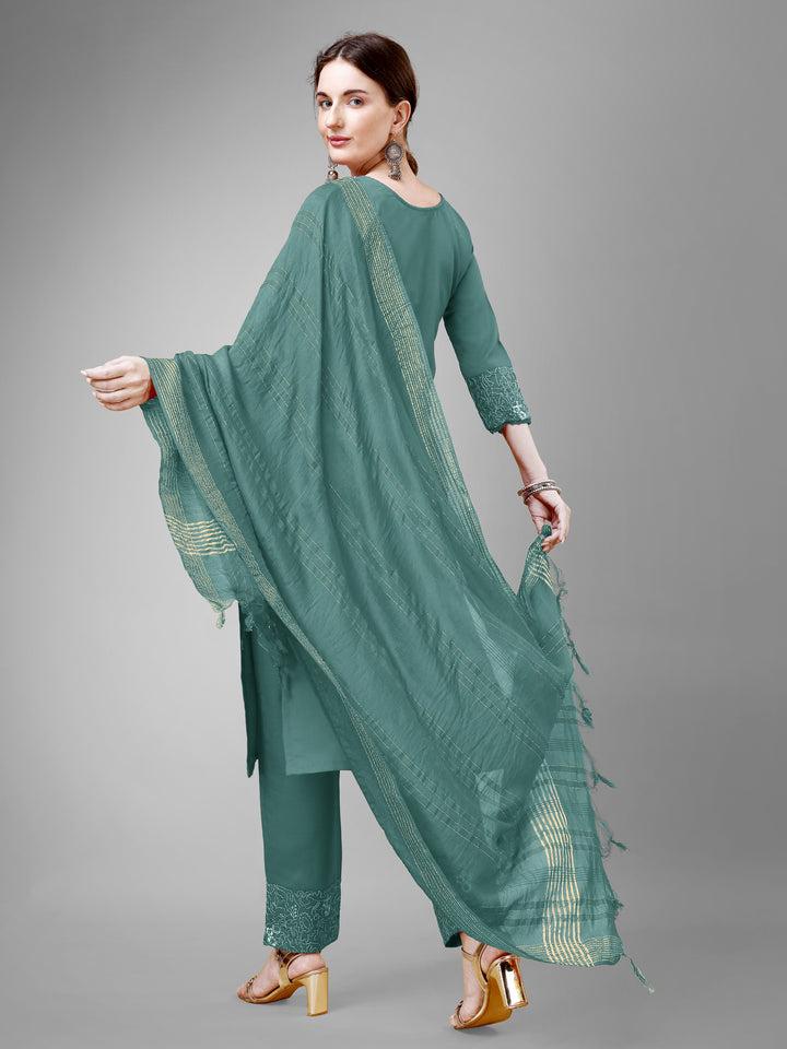 Stylish Cotton Blend | Silk Blend Embroidered Top, Bottom & Dupatta Set