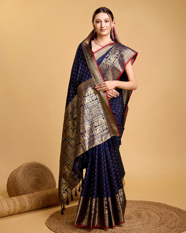 Designer Soft-Silk Saree | Weaving Jacquard Double Jari for Festive Occasions