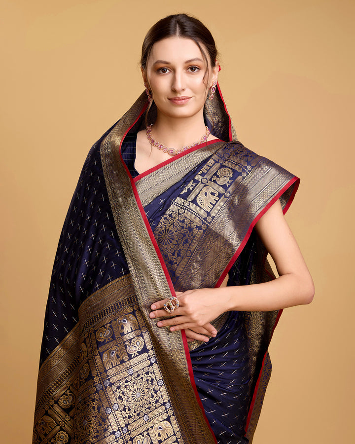 Designer Soft-Silk Saree | Weaving Jacquard Double Jari for Festive Occasions