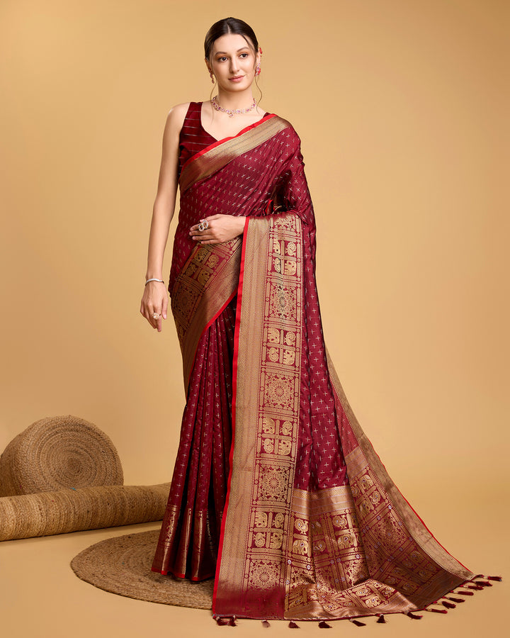 Designer Soft-Silk Saree | Weaving Jacquard Double Jari for Festive Occasions