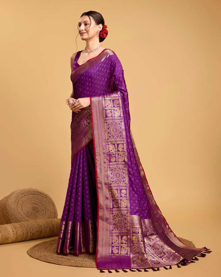 Designer Soft-Silk Saree | Weaving Jacquard Double Jari for Festive Occasions