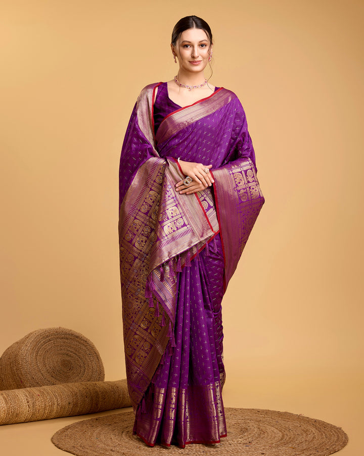 Designer Soft-Silk Saree | Weaving Jacquard Double Jari for Festive Occasions