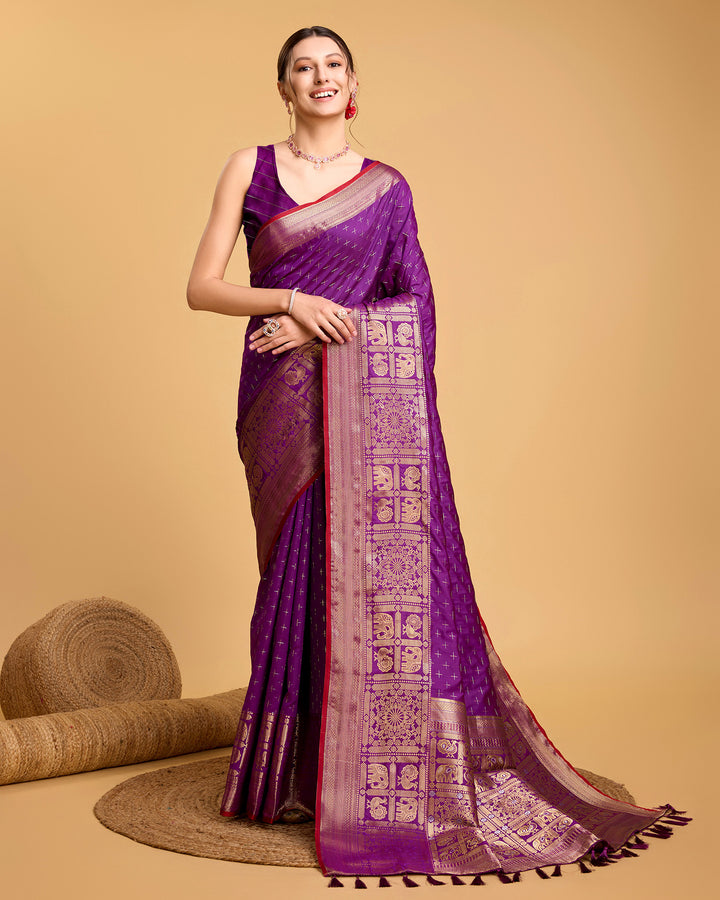 Designer Soft-Silk Saree | Weaving Jacquard Double Jari for Festive Occasions