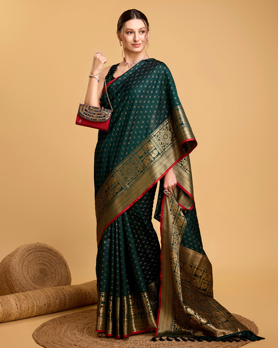 Designer Soft-Silk Saree | Weaving Jacquard Double Jari for Festive Occasions