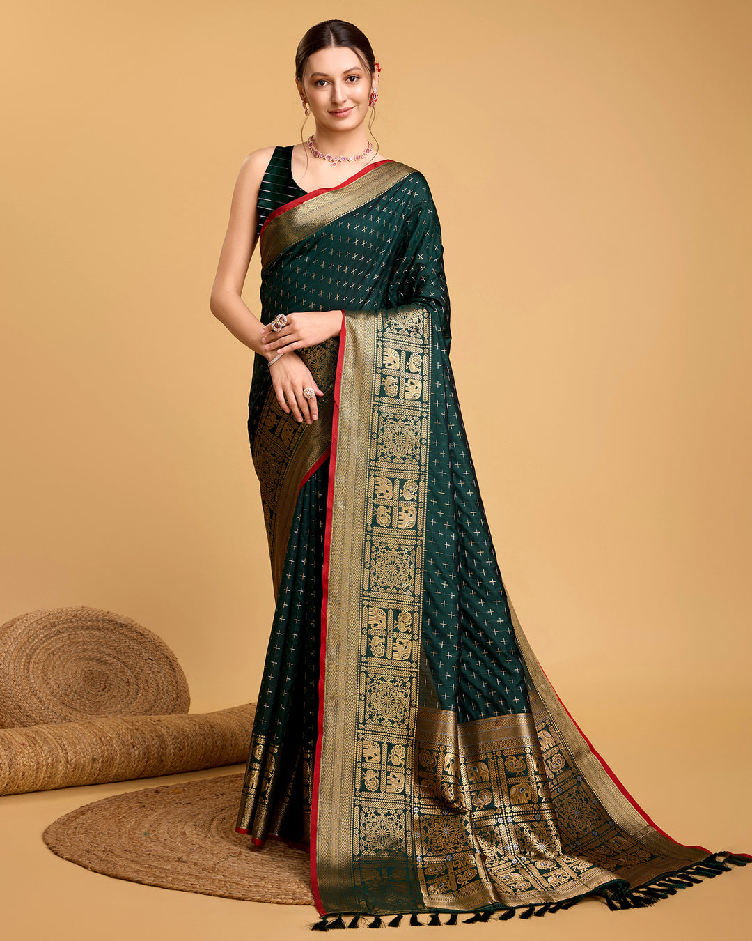 Designer Soft-Silk Saree | Weaving Jacquard Double Jari for Festive Occasions