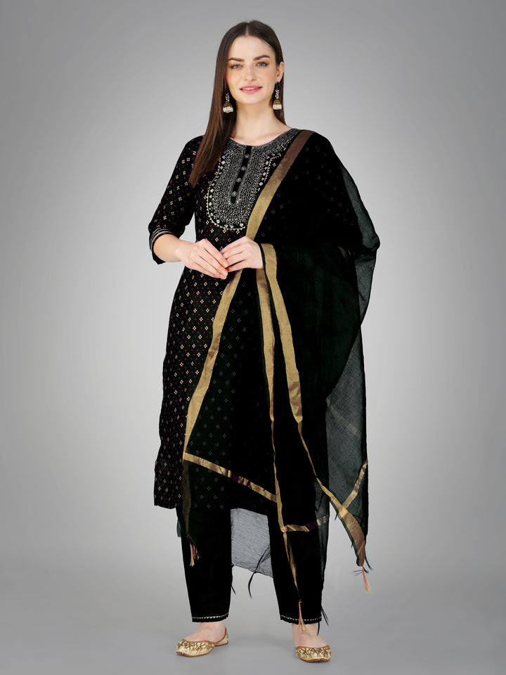 Elegant Designer Cotton Magic Slub Suit Set | Embroidered Perfection