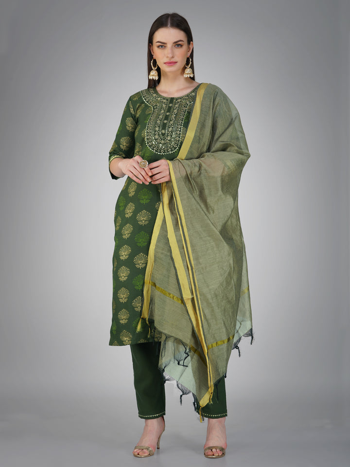 Stylish Cotton Magic Slub | Printed Chanderi Dupatta with Embroidery