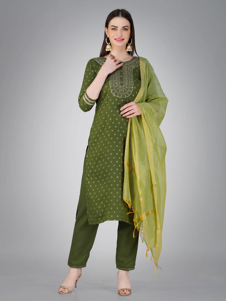 Elegant Designer Cotton Magic Slub Suit Set | Embroidered Perfection