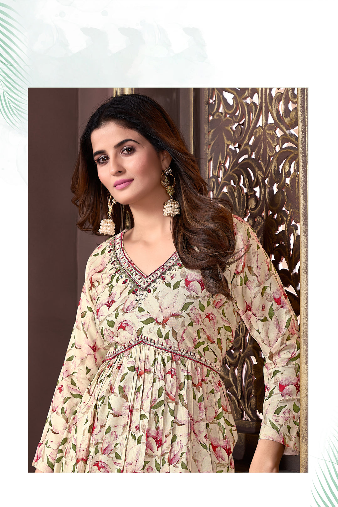 Designer Printed Rayon Suit Set | Elegant Hand Work & Pocket Detailing