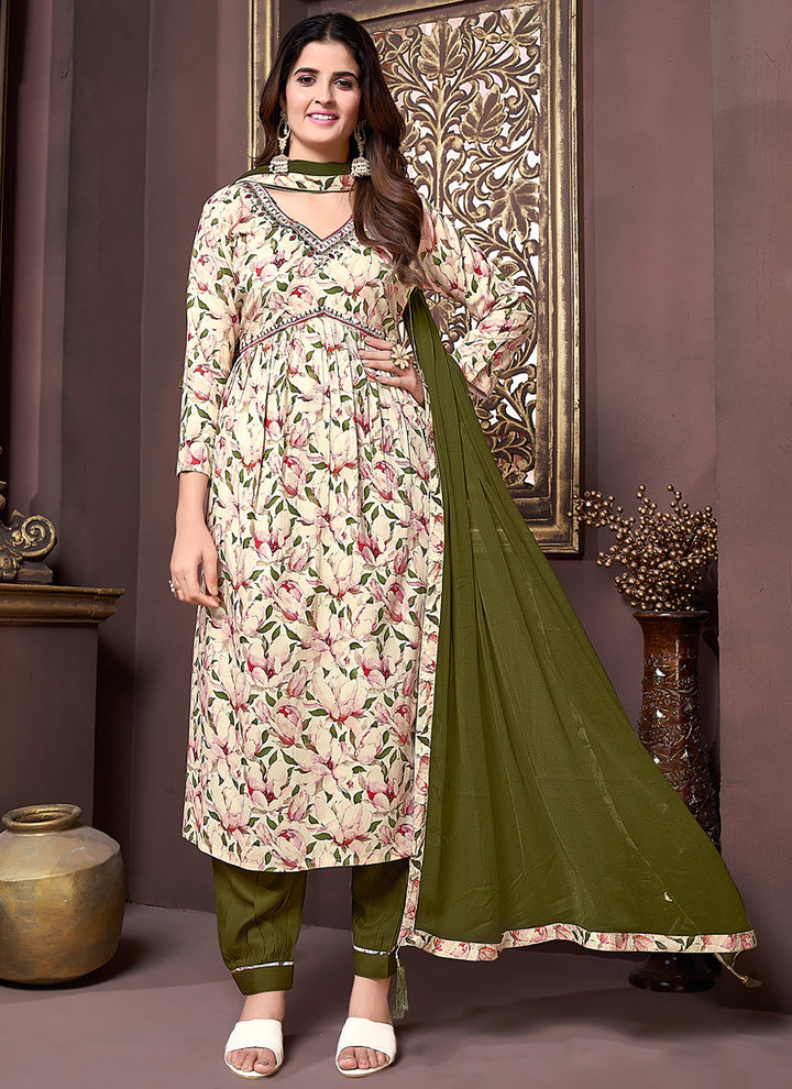 Designer Printed Rayon Suit Set | Elegant Hand Work & Pocket Detailing