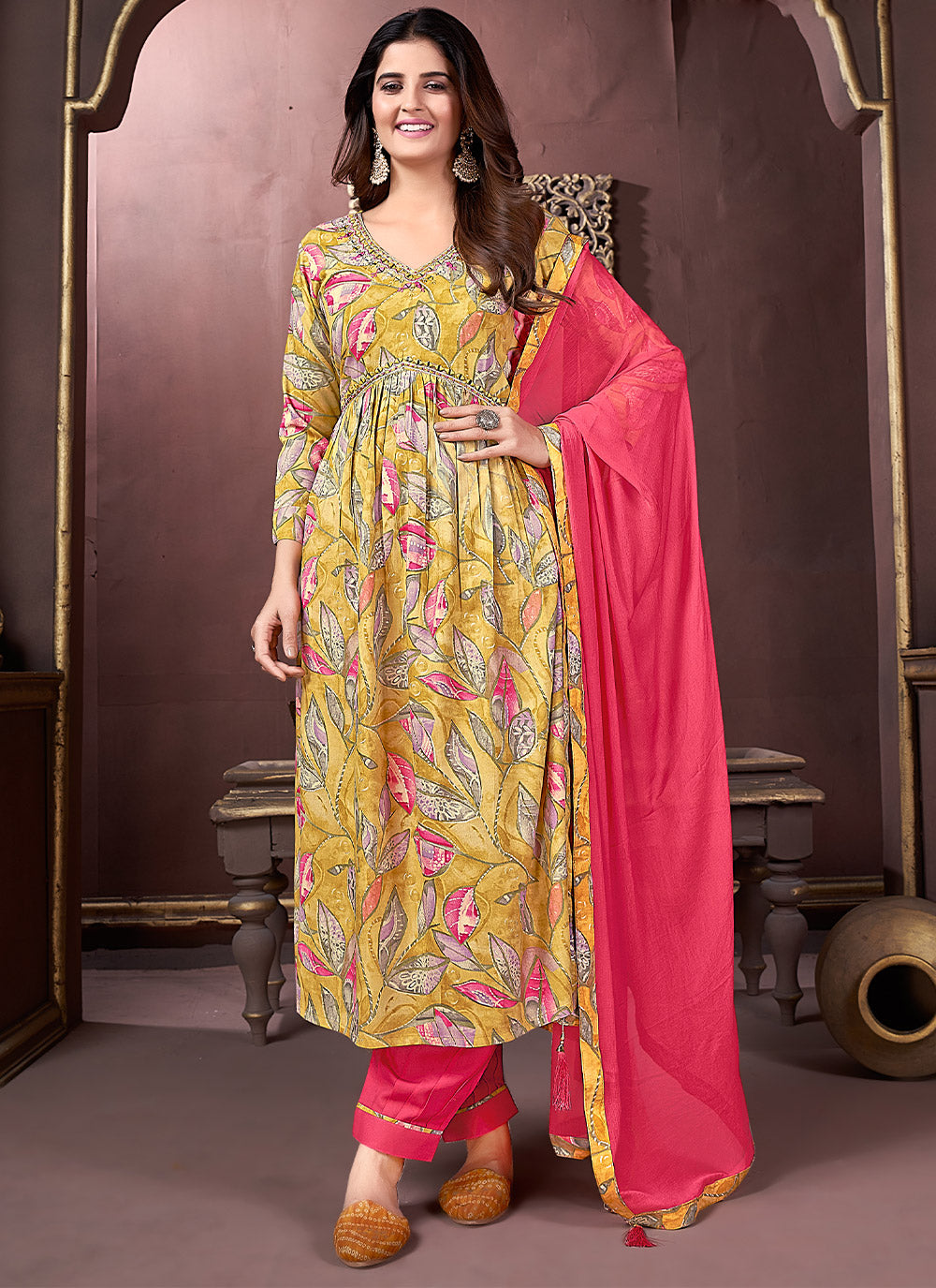 Designer Printed Rayon Suit Set | Handwork with Nazmin Dupatta & Pocket