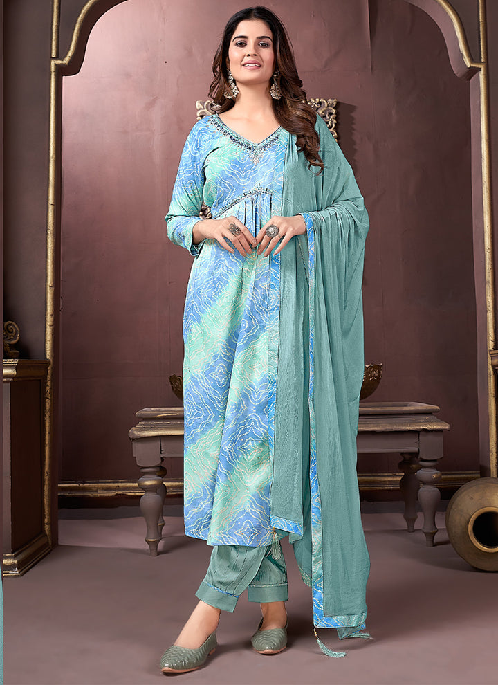 Rayon Kurta with Pocket | Handwork Designer Suit with Nazmin Dupatta